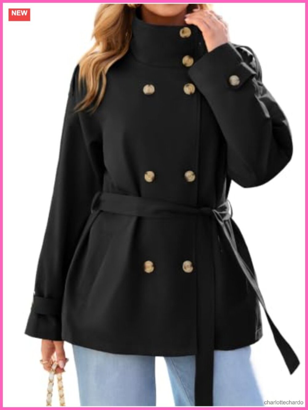 Women's Short Double Breasted Trench Coat Stand Collar Fall Jacket